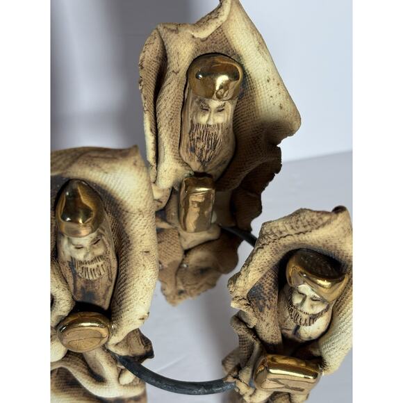 Handmade 3 Wiseman Clay Ceramic Sculpting Texturized Gold Accents Ring Stand - Picture 2 of 16